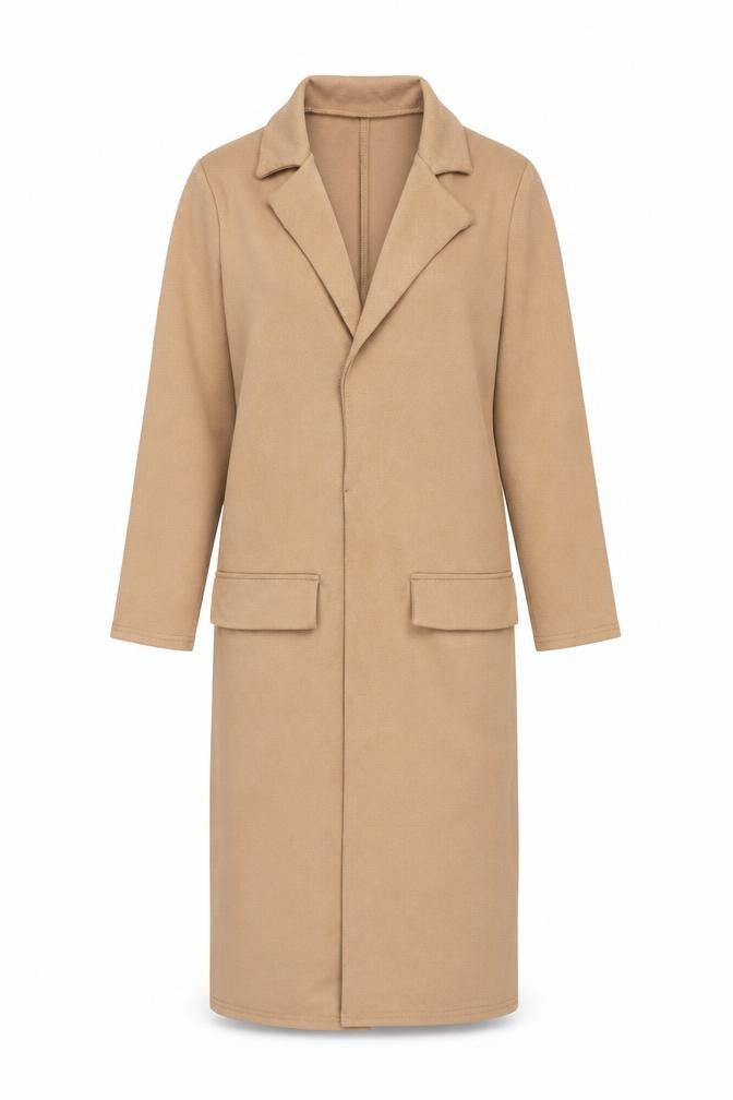 Front view of Boohoo women’s brown jacket coat, size UK 8, - open back vent