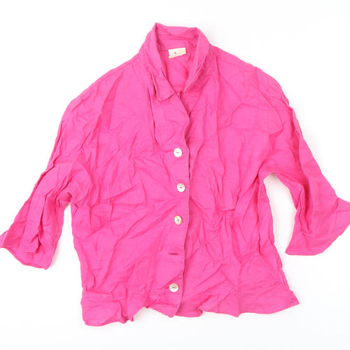Tru Sunshine Womens Pink Linen Basic Blouse Size 12 Collared - Shoulder pads
