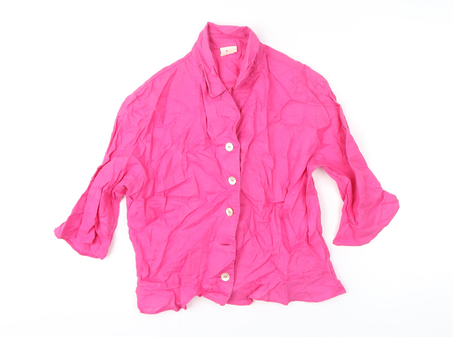 Tru Sunshine Womens Pink Linen Basic Blouse Size 12 Collared - Shoulder pads