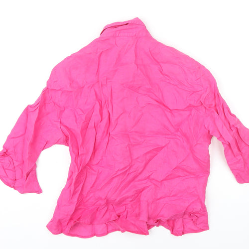 Tru Sunshine Womens Pink Linen Basic Blouse Size 12 Collared - Shoulder pads