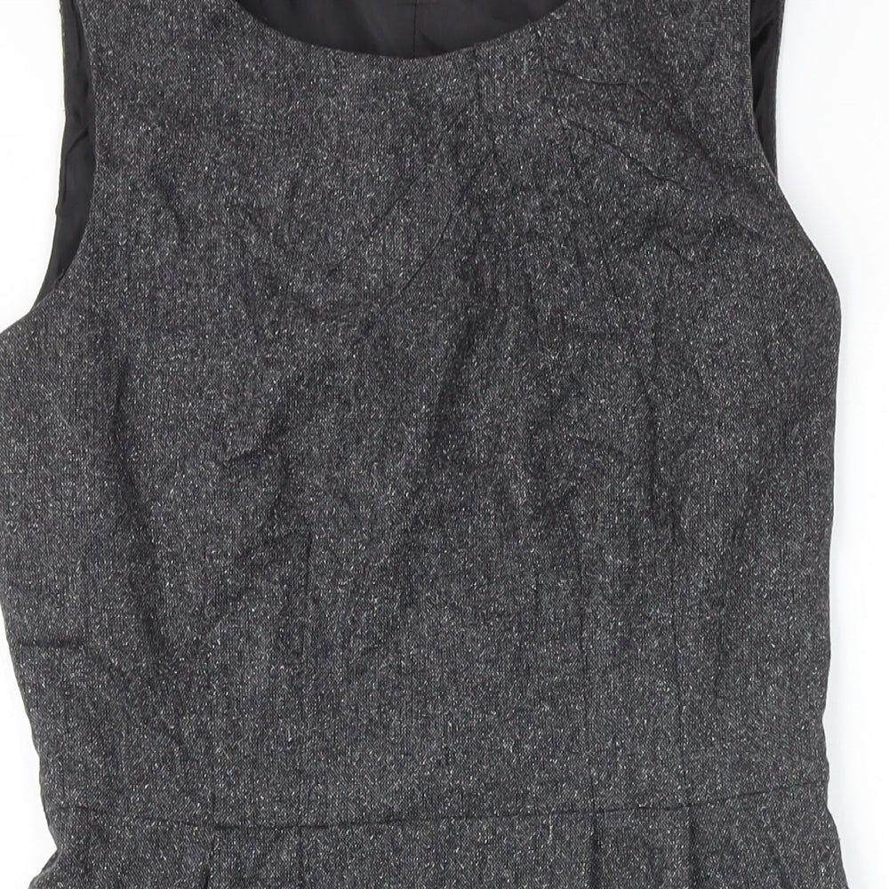 Monsoon Womens Grey Wool Pinafore/Dungaree Dress Size 10 Boat Neck Zip