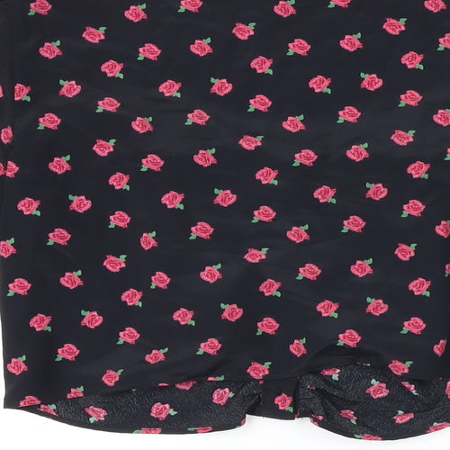 Topshop Womens Black Floral Viscose Cropped Blouse Size 10 Round Neck