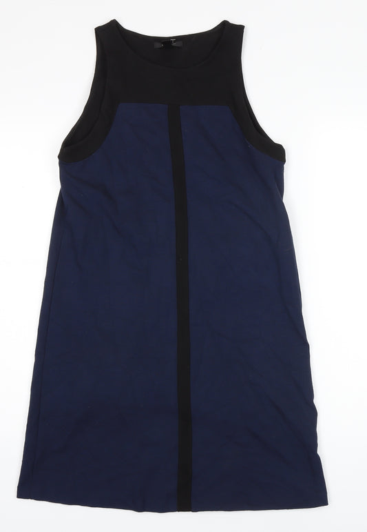 MNG Womens Blue Colourblock Polyester Pinafore/Dungaree Dress Size S Round Neck