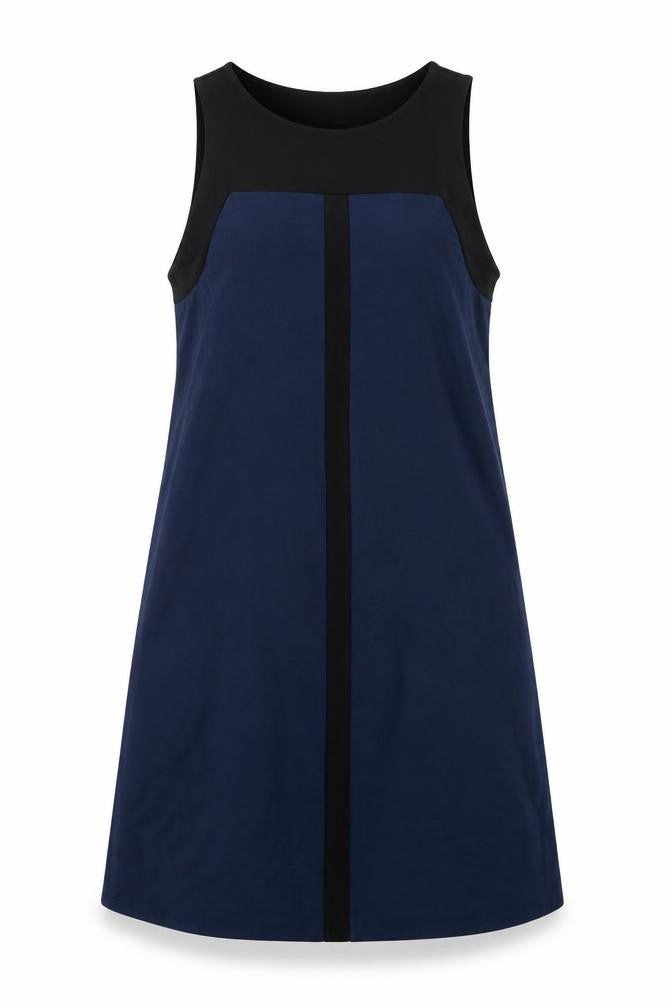 MNG Womens Blue Colourblock Polyester Pinafore/Dungaree Dress Size S Round Neck