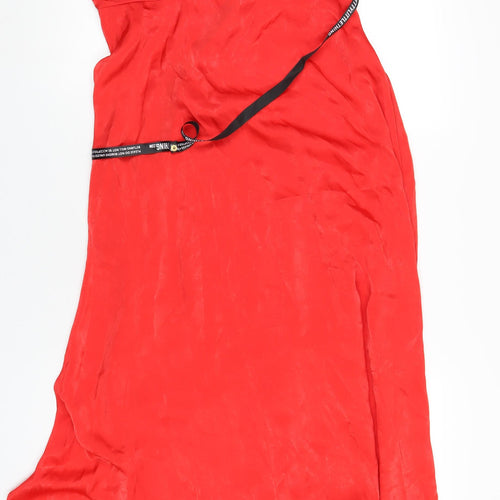 PRETTYLITTLETHING Womens Red Polyester Maxi Size 12 V-Neck Zip