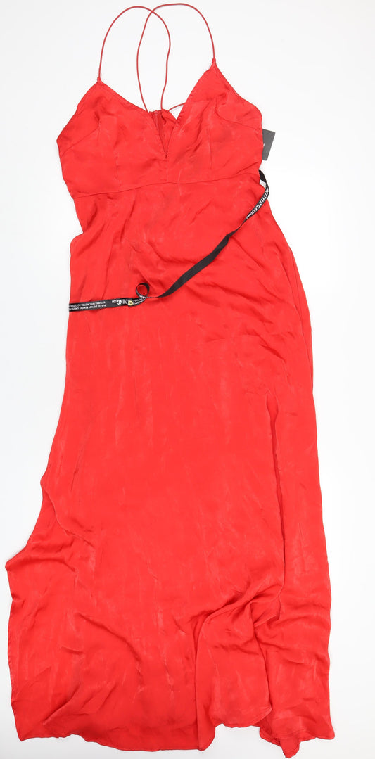 PRETTYLITTLETHING Womens Red Polyester Maxi Size 12 V-Neck Zip