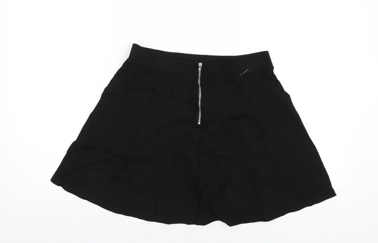 H&M Womens Black Viscose Skater Skirt Size M Zip