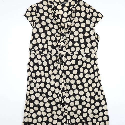 Marks and Spencer Womens Black Polka Dot Cotton A-Line Size 20 V-Neck Button