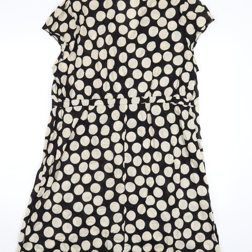 Marks and Spencer Womens Black Polka Dot Cotton A-Line Size 20 V-Neck Button