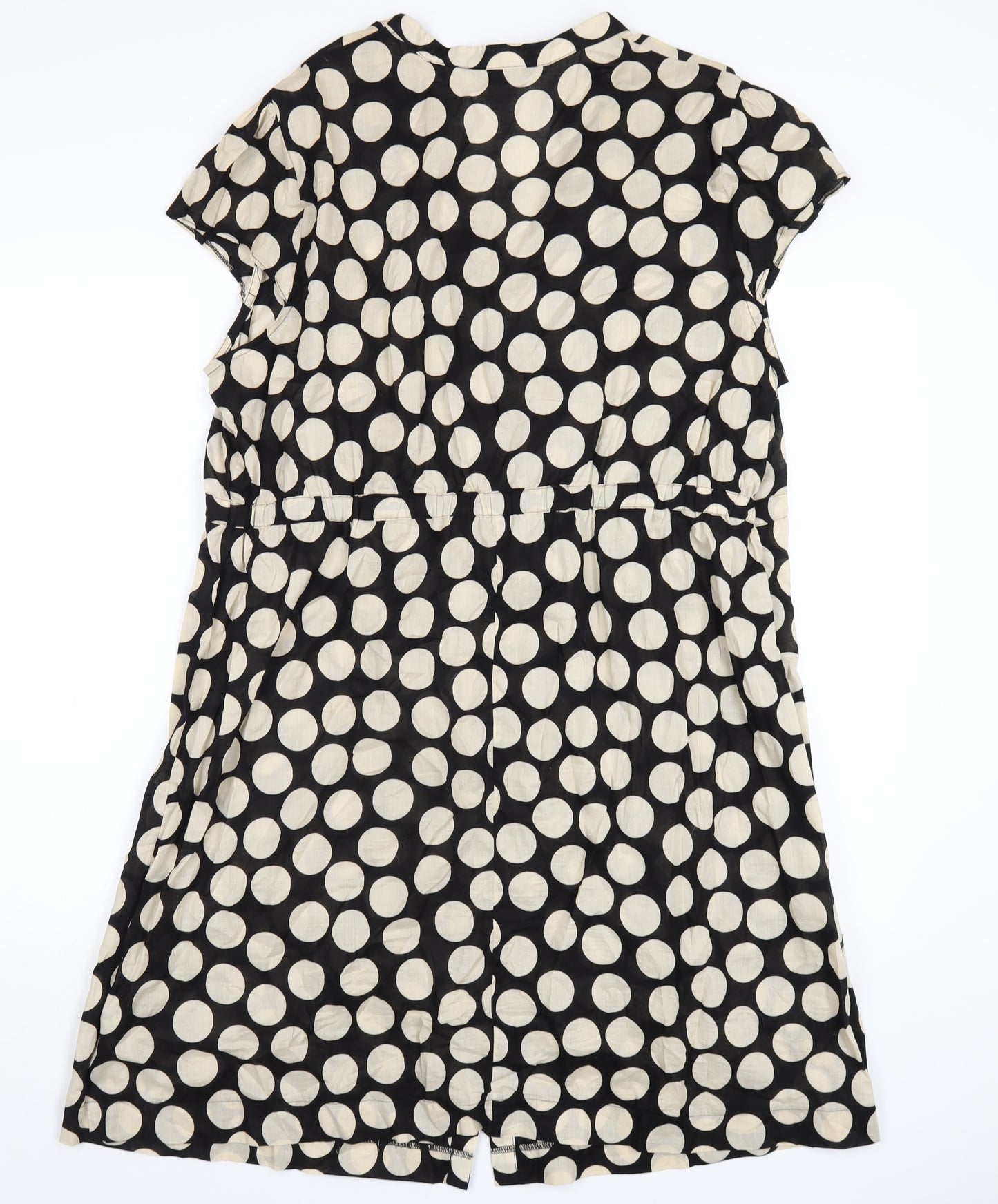 Marks and Spencer Womens Black Polka Dot Cotton A-Line Size 20 V-Neck Button