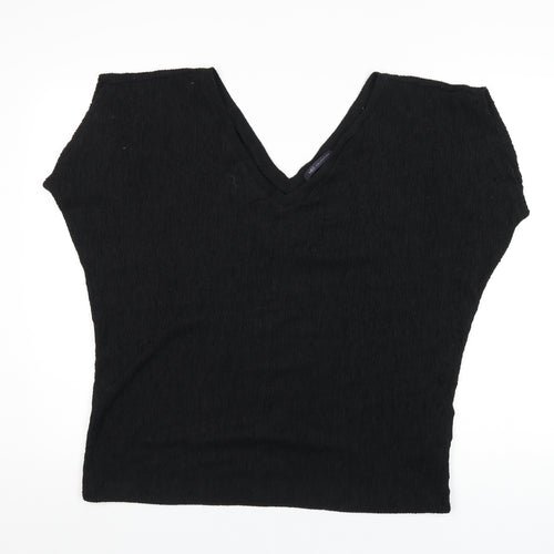 Marks and Spencer Womens Black Polyester Basic T-Shirt Size 14 V-Neck