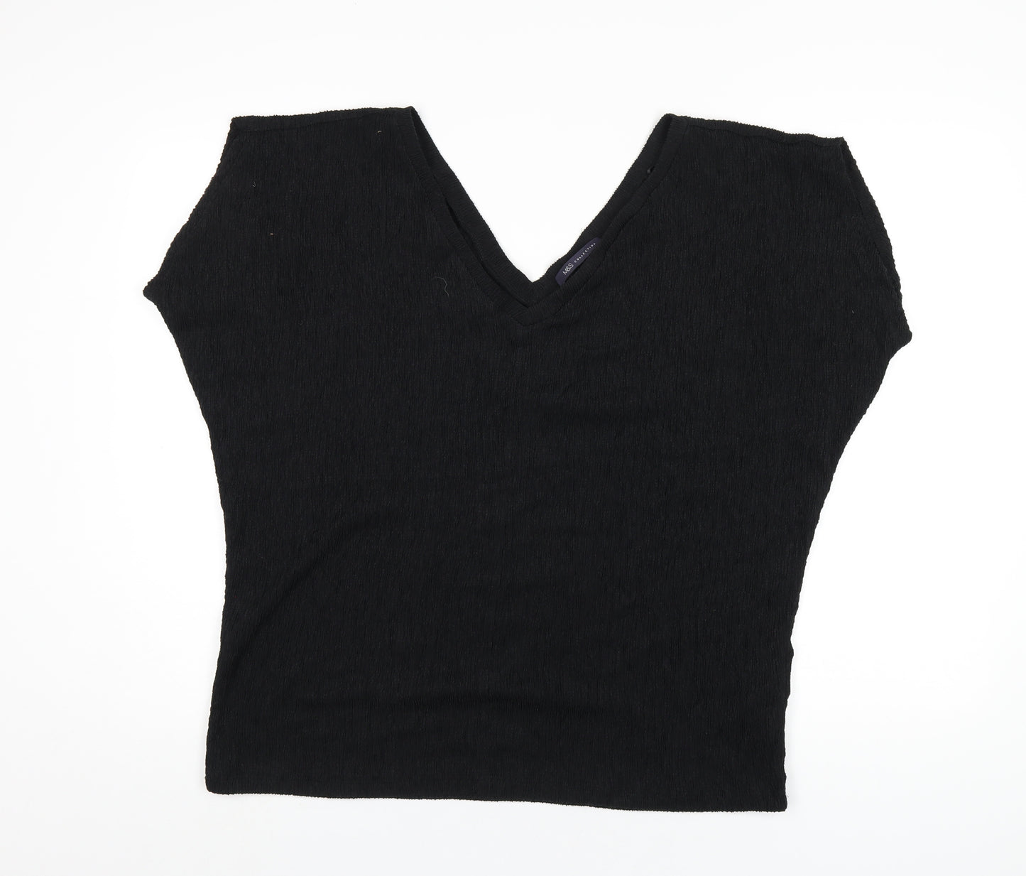 Marks and Spencer Womens Black Polyester Basic T-Shirt Size 14 V-Neck