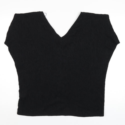 Marks and Spencer Womens Black Polyester Basic T-Shirt Size 14 V-Neck