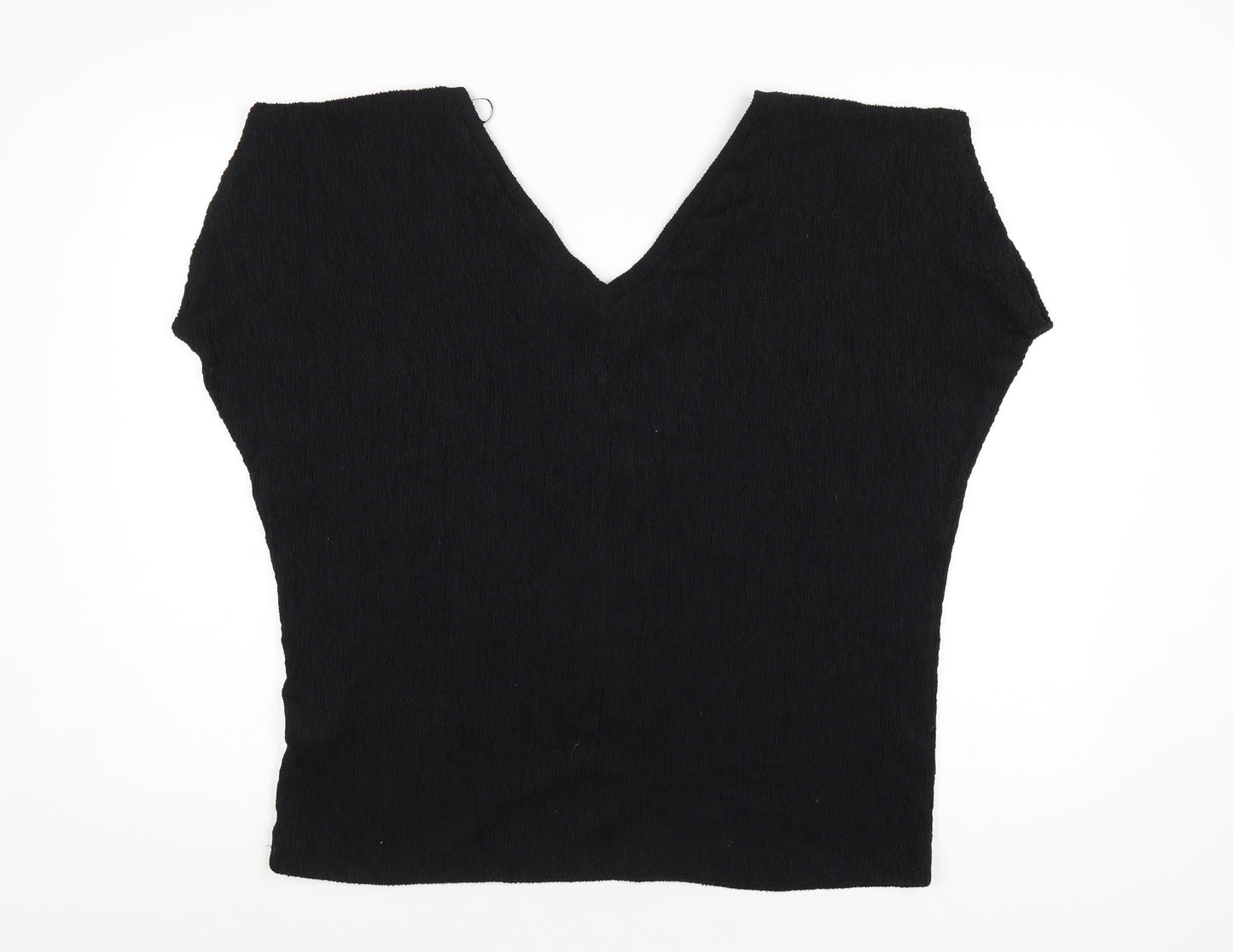Marks and Spencer Womens Black Polyester Basic T-Shirt Size 14 V-Neck