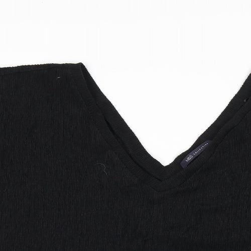 Marks and Spencer Womens Black Polyester Basic T-Shirt Size 14 V-Neck