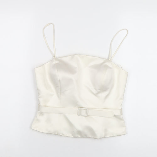 Ronald Joyce Womens White Polyester Camisole T-Shirt Size 12 Square Neck