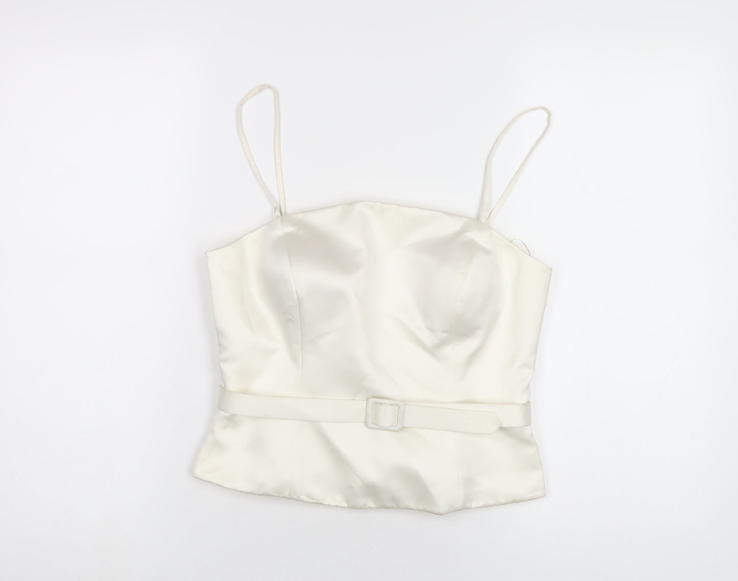 Ronald Joyce Womens White Polyester Camisole T-Shirt Size 12 Square Neck