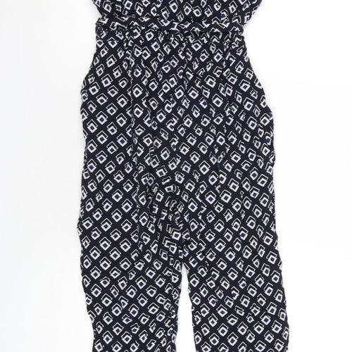 Dorothy Perkins Womens Blue Geometric Viscose Jumpsuit One-Piece Size 10 L28 in Button