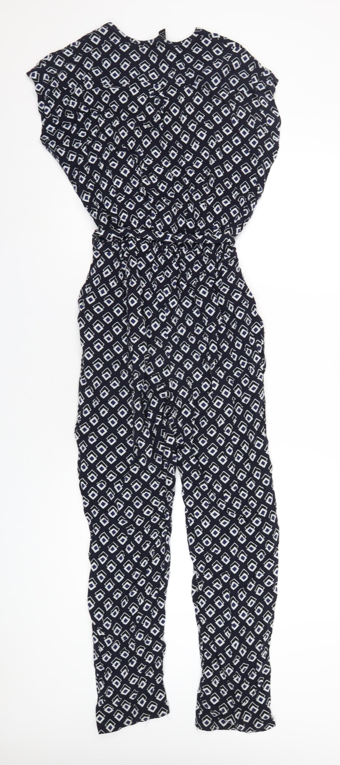 Dorothy Perkins Womens Blue Geometric Viscose Jumpsuit One-Piece Size 10 L28 in Button