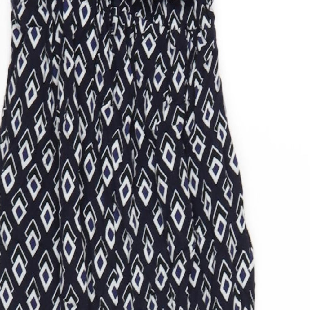 Dorothy Perkins Womens Blue Geometric Viscose Jumpsuit One-Piece Size 10 L28 in Button