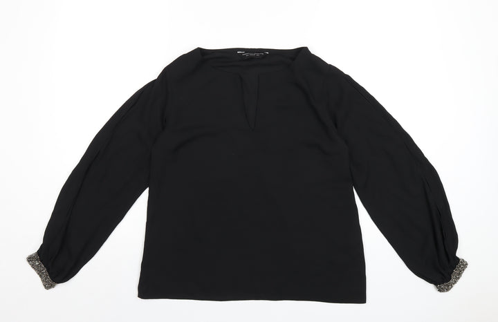 Dorothy Perkins Womens Black Polyester Basic Blouse Size 8 V-Neck