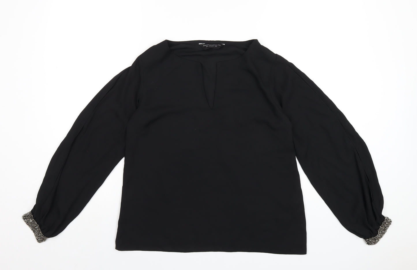 Dorothy Perkins Womens Black Polyester Basic Blouse Size 8 V-Neck