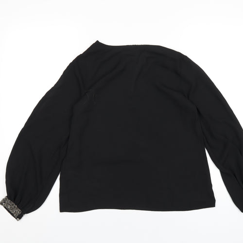 Dorothy Perkins Womens Black Polyester Basic Blouse Size 8 V-Neck