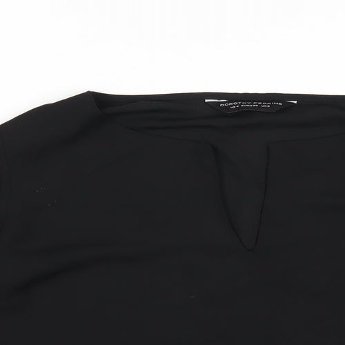 Dorothy Perkins Womens Black Polyester Basic Blouse Size 8 V-Neck