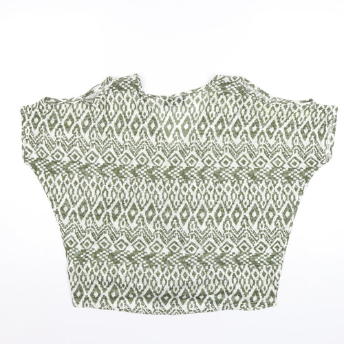 Wallis Womens Green Geometric Polyester Basic T-Shirt Size S V-Neck