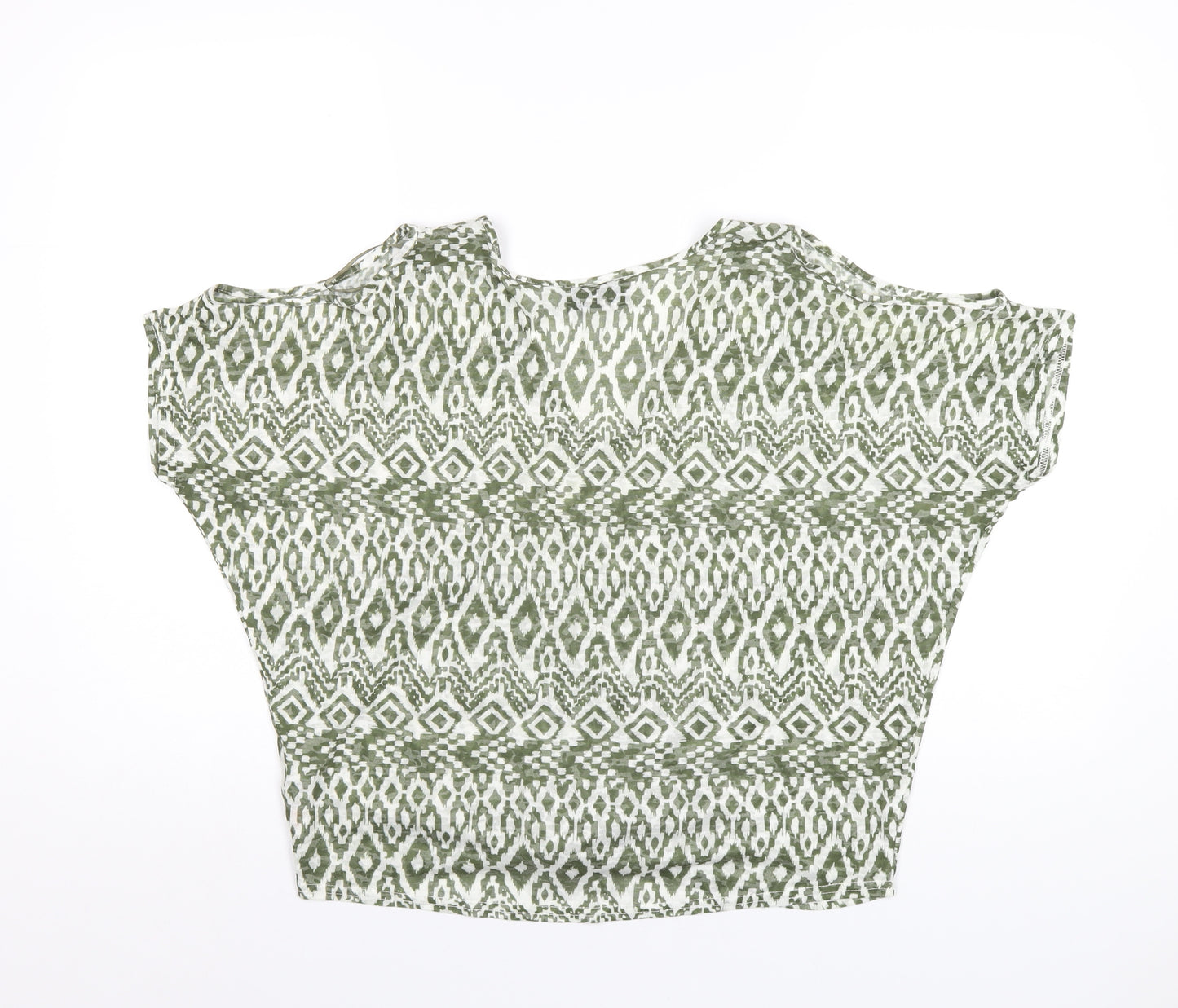 Wallis Womens Green Geometric Polyester Basic T-Shirt Size S V-Neck