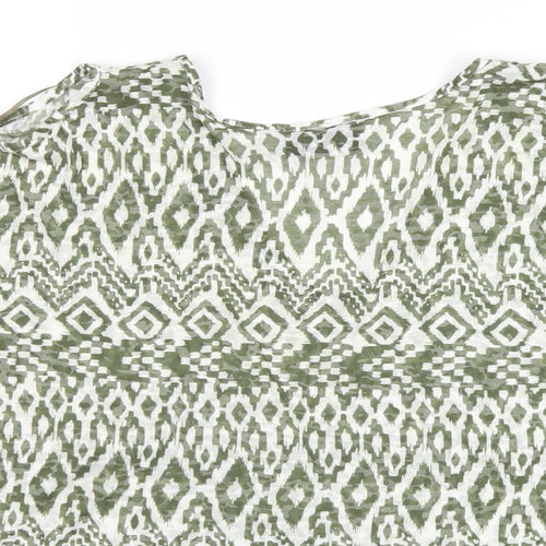 Wallis Womens Green Geometric Polyester Basic T-Shirt Size S V-Neck