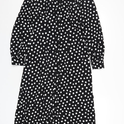 Marks and Spencer Womens Black Polka Dot Viscose A-Line Size 6 Collared Button