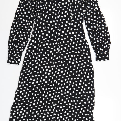 Marks and Spencer Womens Black Polka Dot Viscose A-Line Size 6 Collared Button