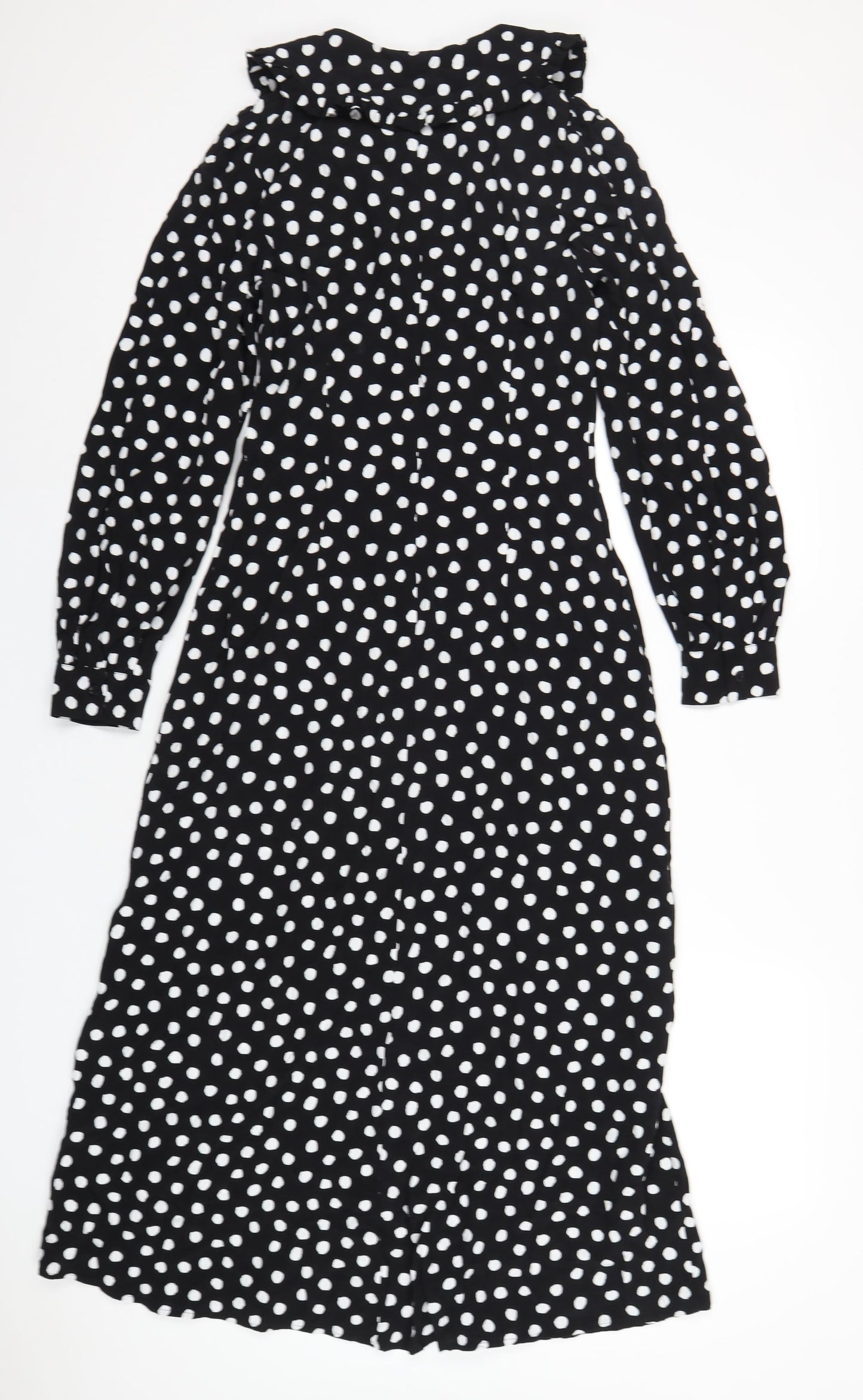 Marks and Spencer Womens Black Polka Dot Viscose A-Line Size 6 Collared Button