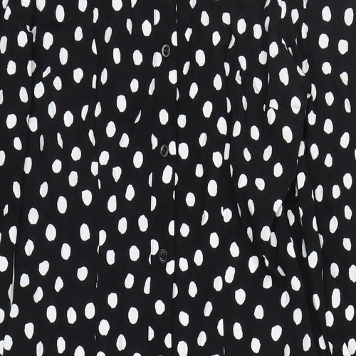 Marks and Spencer Womens Black Polka Dot Viscose A-Line Size 6 Collared Button