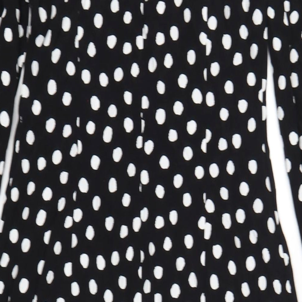 Marks and Spencer Womens Black Polka Dot Viscose A-Line Size 6 Collared Button