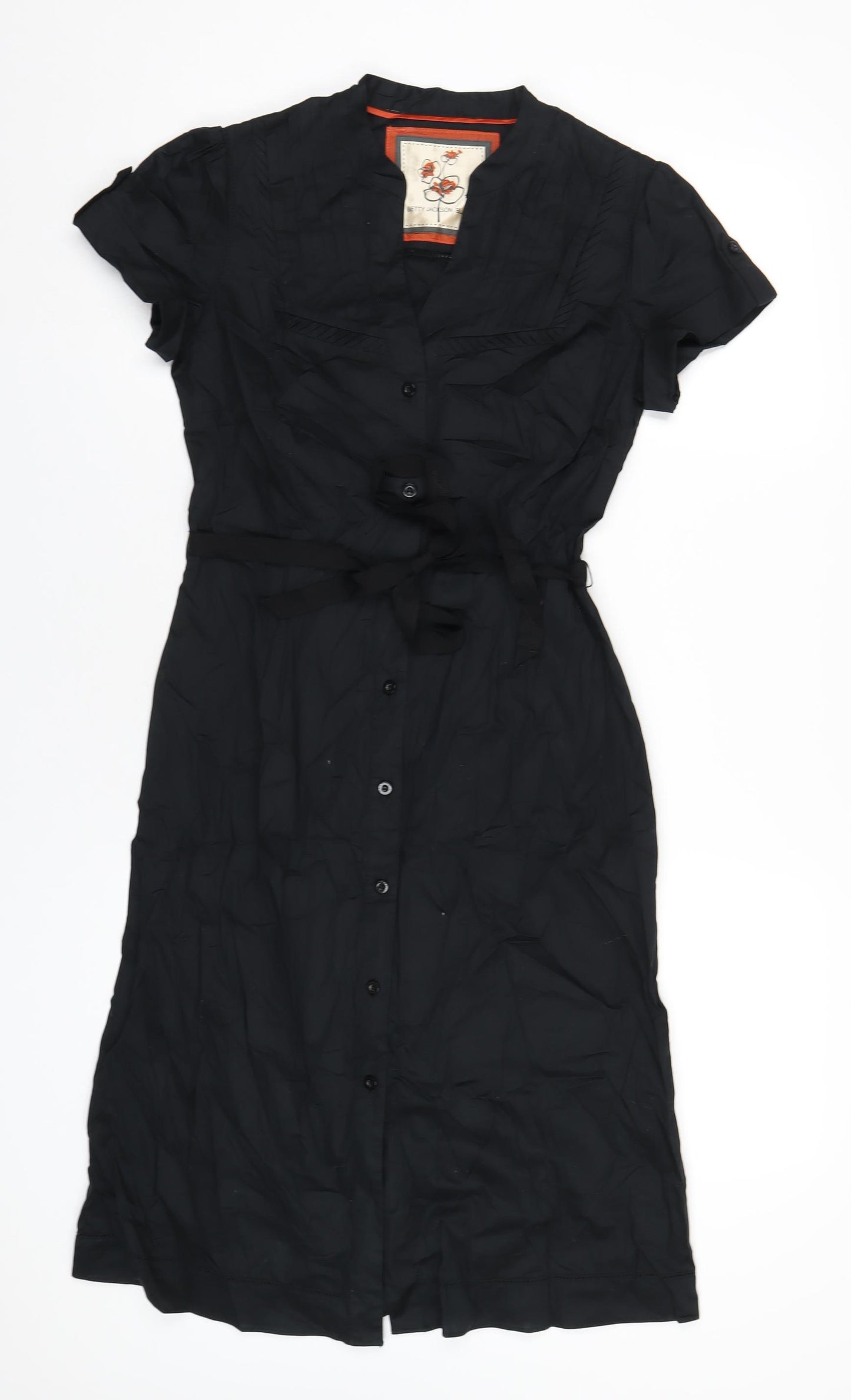 Betty Jackson Womens Black Cotton A-Line Size 10 V-Neck Button