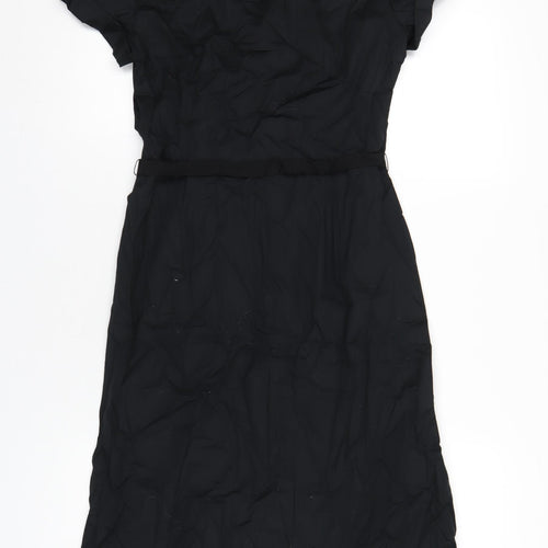 Betty Jackson Womens Black Cotton A-Line Size 10 V-Neck Button