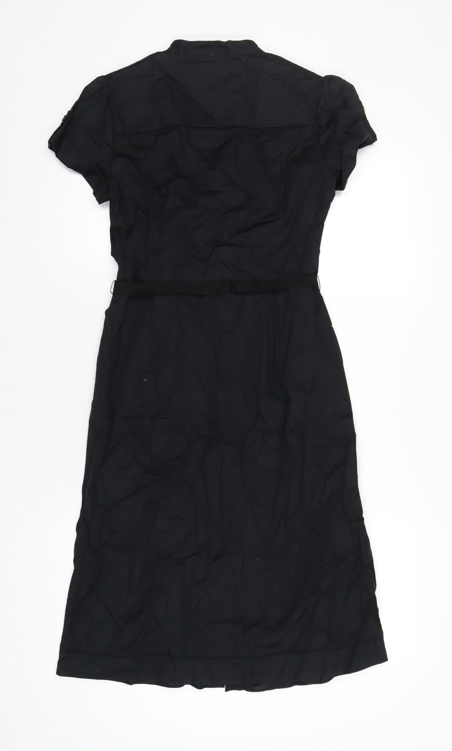 Betty Jackson Womens Black Cotton A-Line Size 10 V-Neck Button