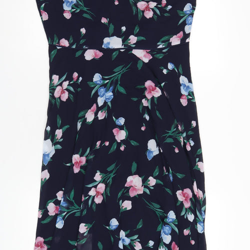 Hobbs Womens Blue Floral Polyester A-Line Size 14 Round Neck Zip