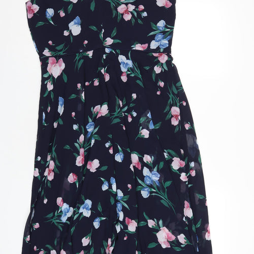 Hobbs Womens Blue Floral Polyester A-Line Size 14 Round Neck Zip