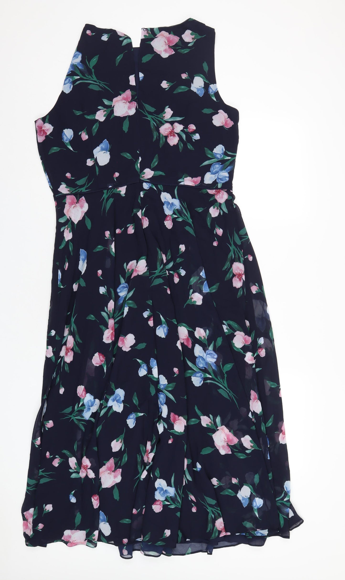 Hobbs Womens Blue Floral Polyester A-Line Size 14 Round Neck Zip