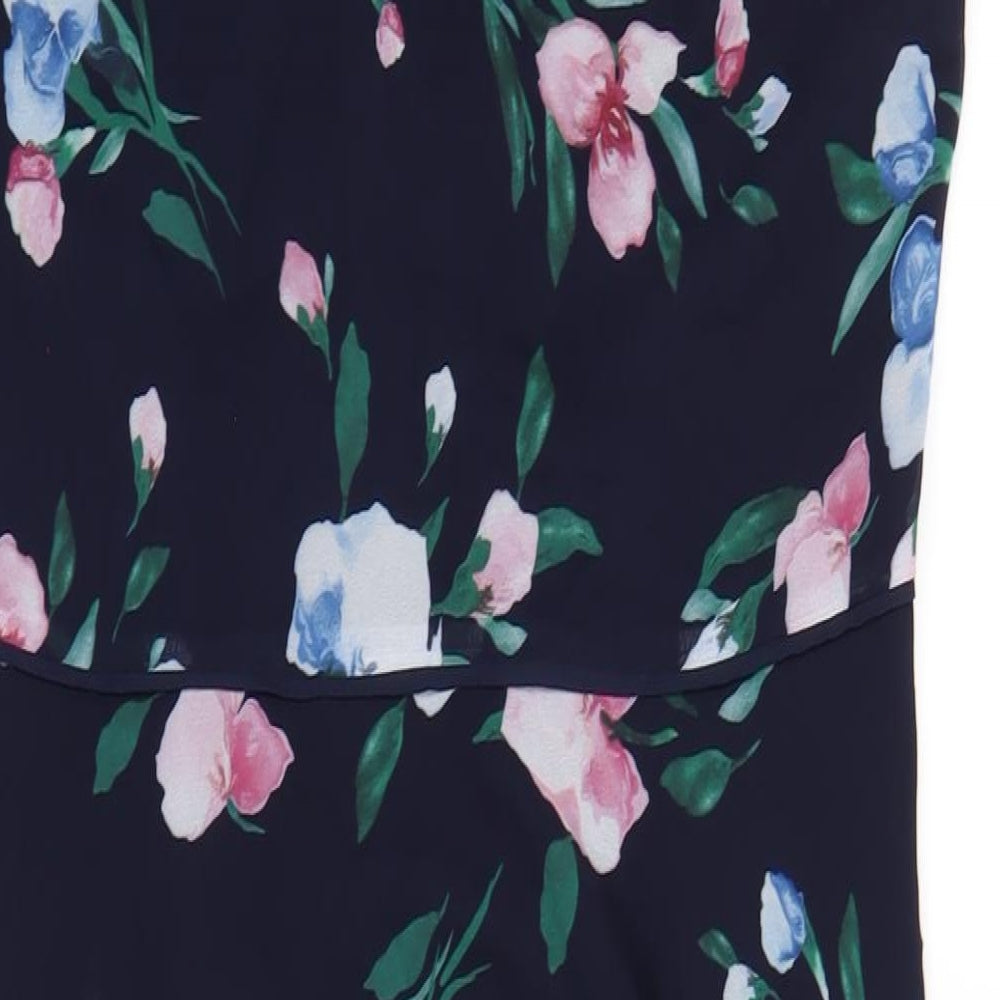 Hobbs Womens Blue Floral Polyester A-Line Size 14 Round Neck Zip