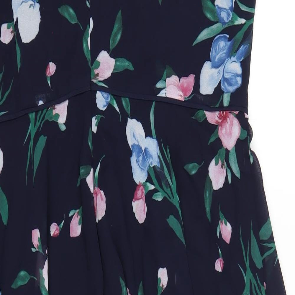 Hobbs Womens Blue Floral Polyester A-Line Size 14 Round Neck Zip