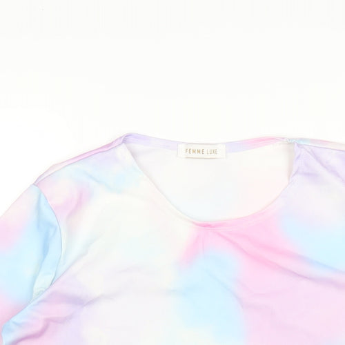 Femme Luxe Womens Multicoloured Polyester Basic T-Shirt Size M Roll Neck