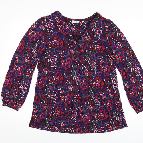 Fat Face Womens Multicoloured Geometric Viscose Basic T-Shirt Size 12 V-Neck