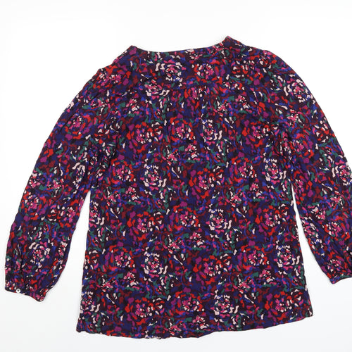 Fat Face Womens Multicoloured Geometric Viscose Basic T-Shirt Size 12 V-Neck