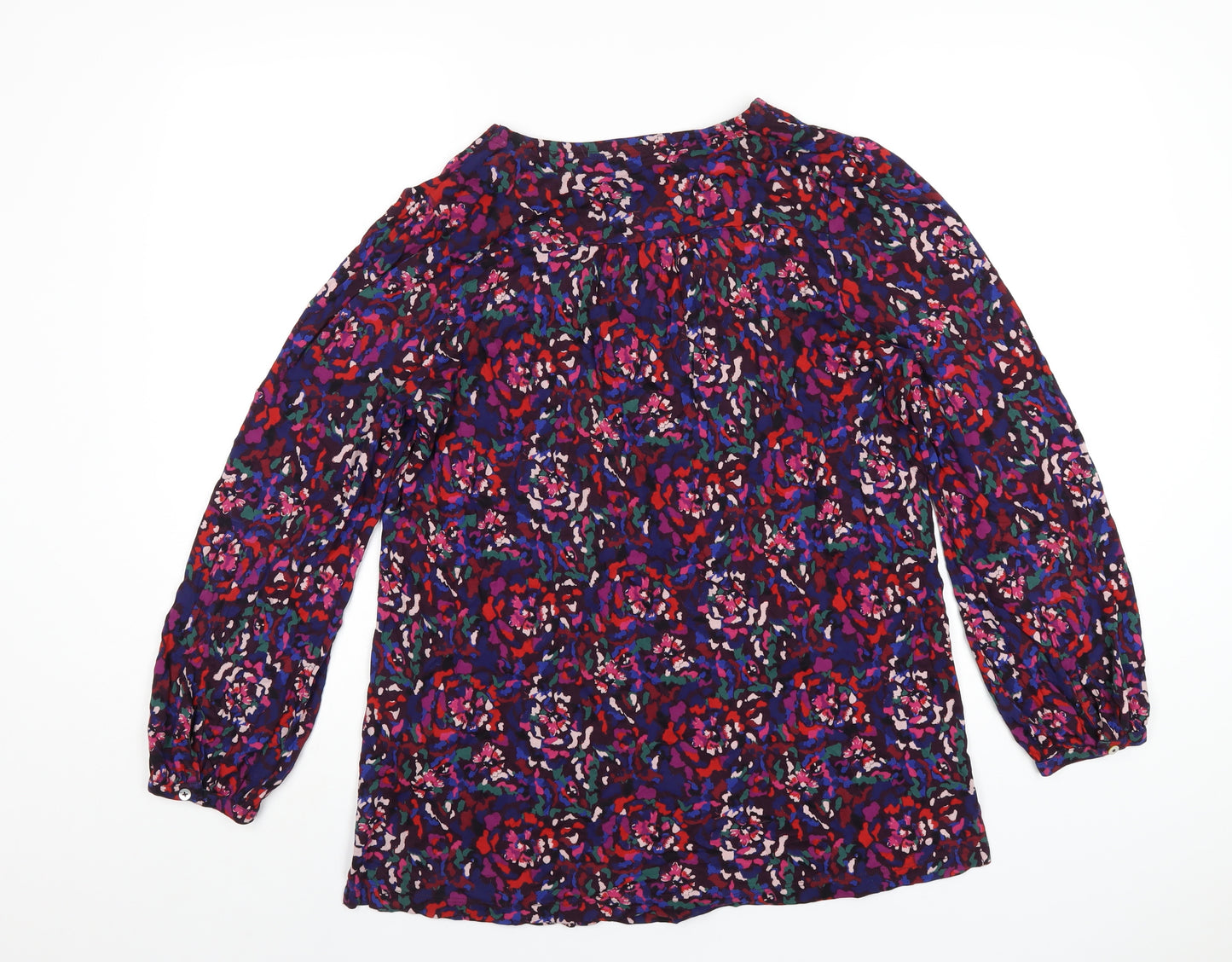 Fat Face Womens Multicoloured Geometric Viscose Basic T-Shirt Size 12 V-Neck