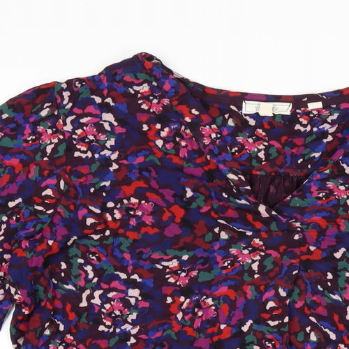 Fat Face Womens Multicoloured Geometric Viscose Basic T-Shirt Size 12 V-Neck