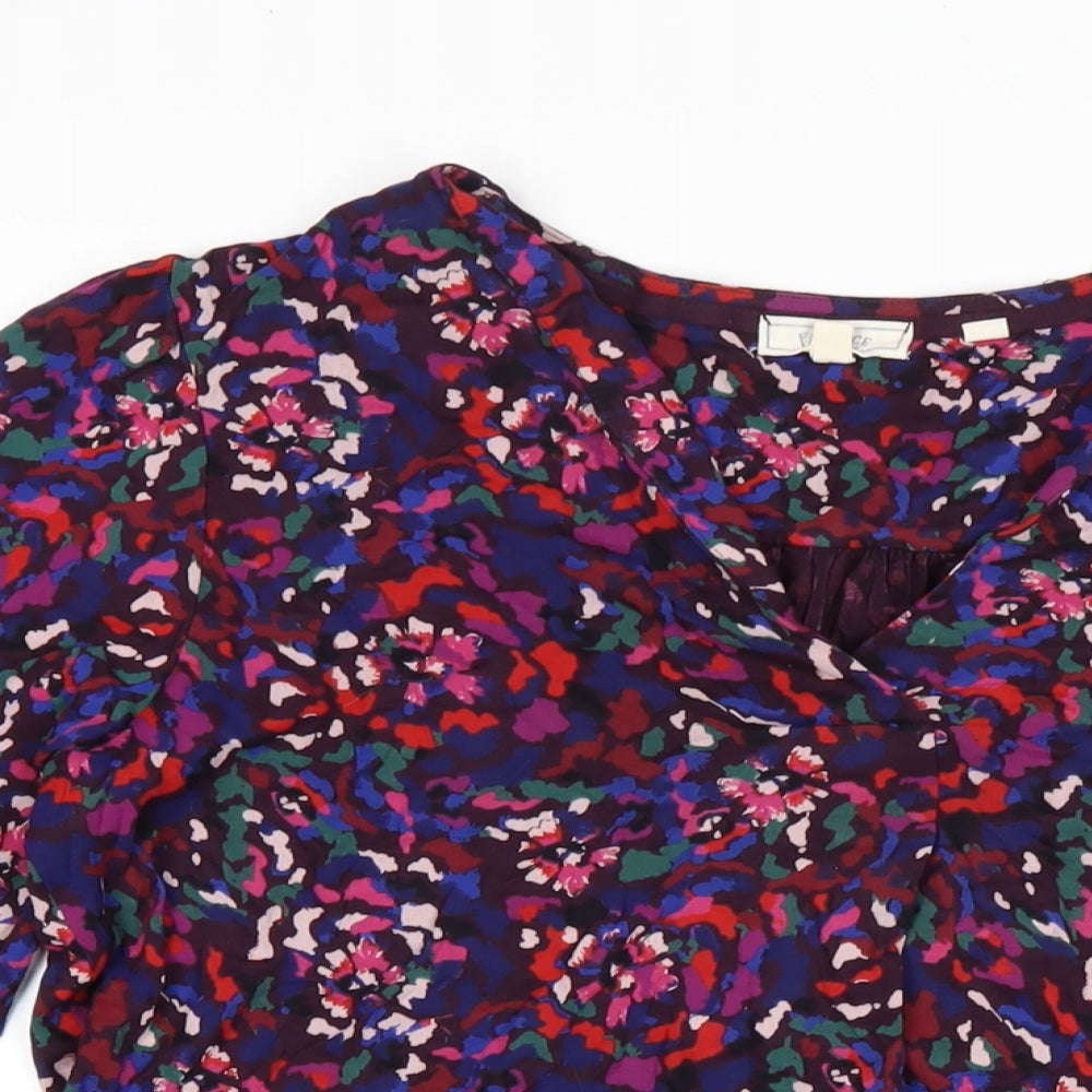 Fat Face Womens Multicoloured Geometric Viscose Basic T-Shirt Size 12 V-Neck